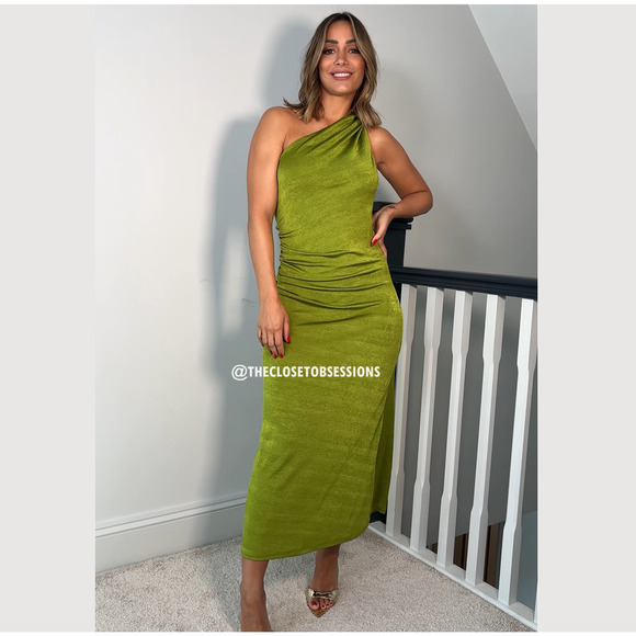 MANGO Twisted Strap Asymmetrical Green Midi Dress NWT - Picture 14 of 16